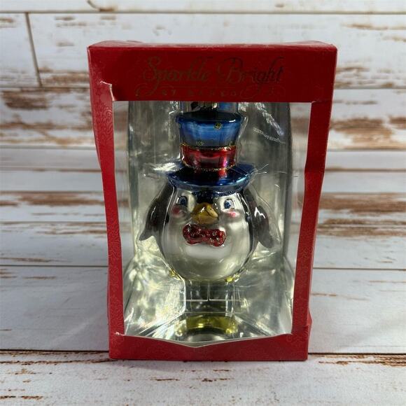 Radko Sparkle Bright Penguin Blown Glass Christmas Ornament 3" Multicolor - Picture 1 of 5